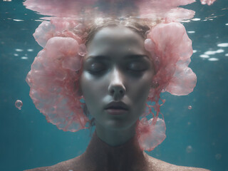 portrait of a woman swimming in the water