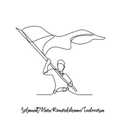 One continuous line drawing of Indonesia independence day on August 17th. Indonesia independence day  design in simple linear style vector illustration. Bahasa Translate: Indonesia independence day.