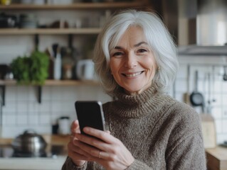 Woman in Kitchen Using Phone