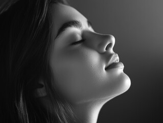 Fototapeta premium Contemplative Woman in Serene Blurred Background