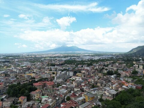 aerial view of sarno with vesuvio, italy