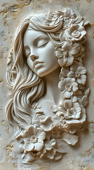 Fototapeta premium An artistic masterpiece, a bas-relief, flowers, beauty, and aesthetics all in one