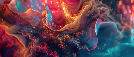 Obraz premium Abstract color paint waves and lines, NFT token and crypto art at online gallery. Concept of blockchain, background, liquid, bitcoin, marketplace.