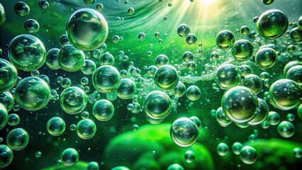 Bubbles floating in vibrant green water , bubbles, green, water, underwater, nature, organic,refreshing, abstract