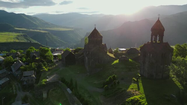 Aerial view of a picturesque Haghpat monastery complex in Lori region of Armenia. It is included in the UNESCO World Heritage List