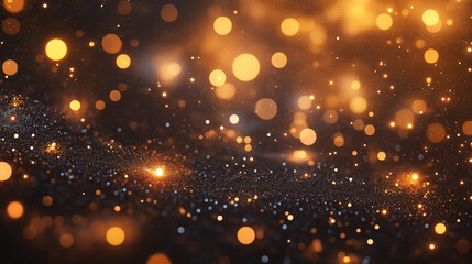 Obraz premium golden christmas particles and sprinkles for a holiday celebration like christmas or new year. shiny golden lights. wallpaper background for ads or gifts wrap and web design