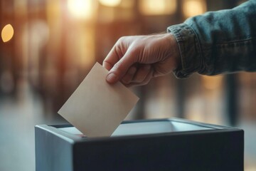 Obraz premium Election Day Voting: A Close-up Look at the Democratic Process as Voters Exercise Their Right to Vote.