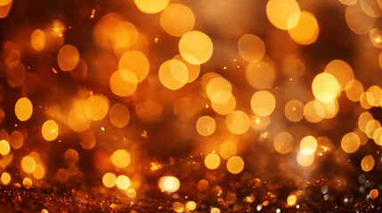 Obraz premium golden christmas particles and sprinkles for a holiday celebration like christmas or new year. shiny golden lights. wallpaper background for ads or gifts wrap and web design