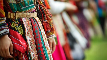Dancers dressed in colorful traditional attire showcase their skills at a lively cultural festival, celebrating heritage and community.