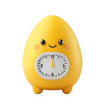 Cute yellow egg timer 3D render, cartoon kawaii style. Kitchen timer cooking tool.