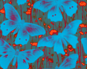 Gothic style seamless pattern with soft edged butterflies. Halloween themed graphic print for clothing, fabric, wallpaper, home decor, wrapping paper