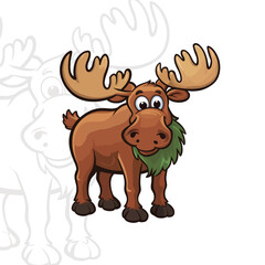 Adorable Moose Mascot Logo Design with Big Antlers, Cute Cartoon Moose Character with Friendly Smile - Ideal for Wildlife Logos and Animal-Themed Products