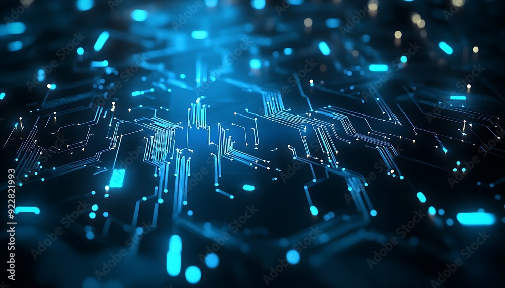Aufkleber Abstract AI Visualization as a Glowing Circuit Board, Complex Patterns and Connections in Dark Digital Space