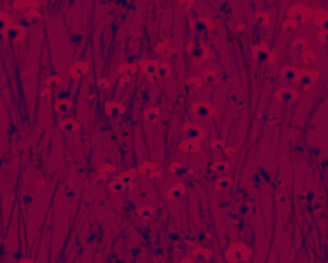 Gothic style seamless pattern with soft blurry poppies flowers. Halloween themed graphic print for clothing, fabric, wallpaper, home decor, wrapping paper