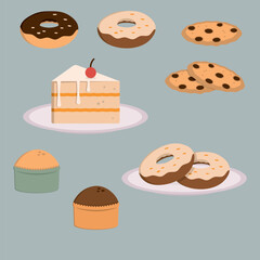 Vector illustration. Set of cute minimalistic sweets.