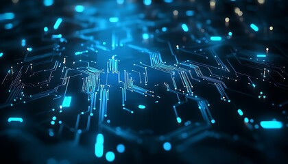 Obraz premium Abstract AI Visualization as a Glowing Circuit Board, Complex Patterns and Connections in Dark Digital Space