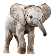 Fototapeta premium Young elephant walking in a natural setting, cut out - stock png.