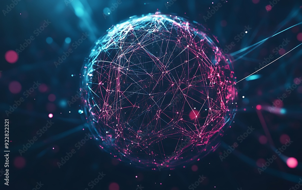 Aufkleber Abstract Glowing Sphere of Interconnected Lines and Nodes, Representing AI Neural Networks in Digital Void