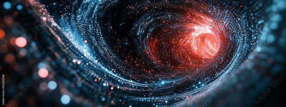 Aufkleber Swirling Digital Maelstrom of Code and Light, Representing AI Algorithms Complexity in Cosmic Futuristic Space