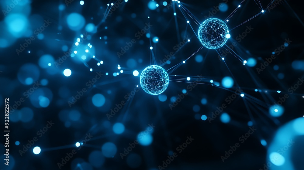 Aufkleber Abstract Futuristic Representation of AI as Floating Glowing Orbs Connected by Light Streams in Digital Space