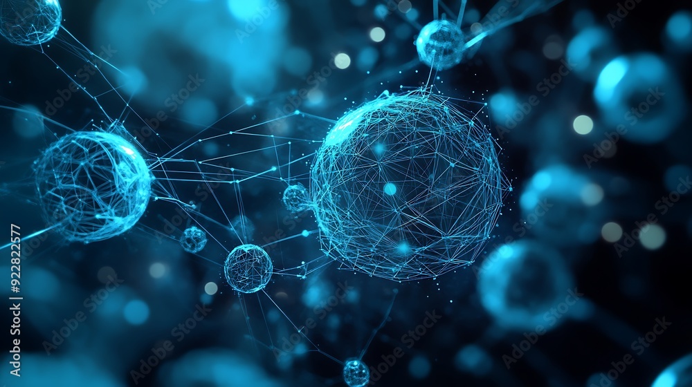 Poster Abstract Futuristic Representation of AI as Floating Glowing Orbs Connected by Light Streams in Digital Space