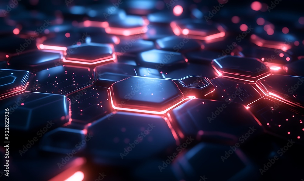 Aufkleber Abstract Visualization of AI as Glowing Hexagons Connected by Light Pulses, Futuristic Pattern in Digital Space
