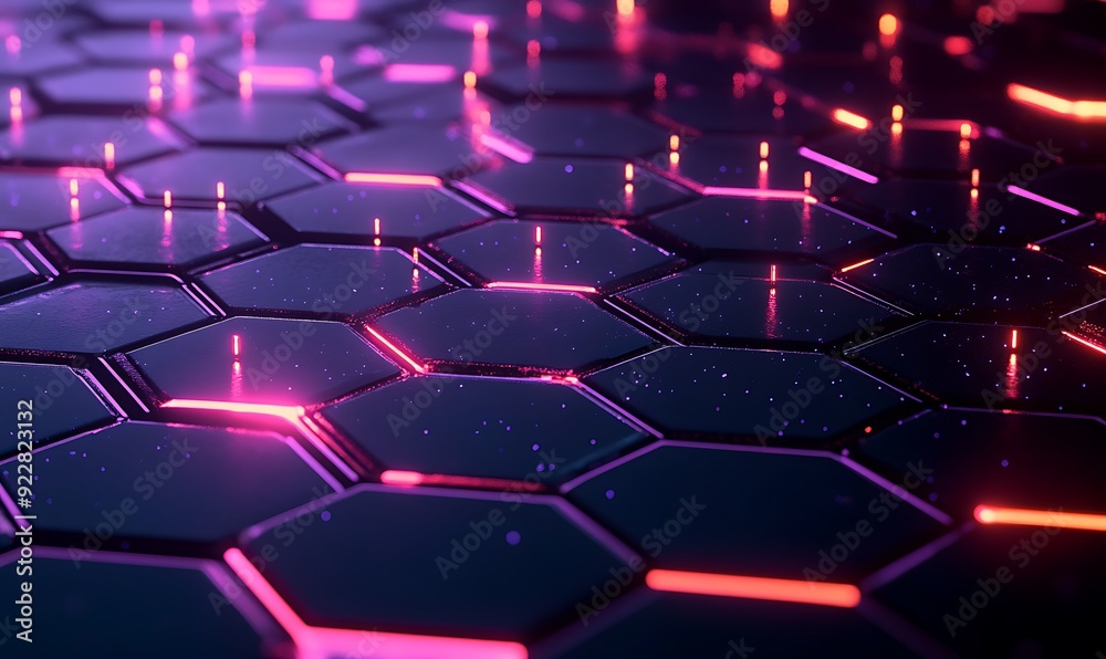 Aufkleber Abstract Visualization of AI as Glowing Hexagons Connected by Light Pulses, Futuristic Pattern in Digital Space