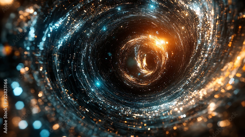Fototapete Swirling Digital Vortex of Code and Light, Representing AI Algorithms Complexity in Cosmic Futuristic Space