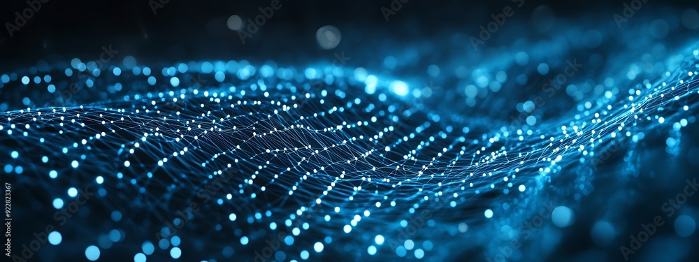 Aufkleber Abstract AI Representation as a Glowing Matrix of Interconnected Lines and Nodes, Pulsing with Light