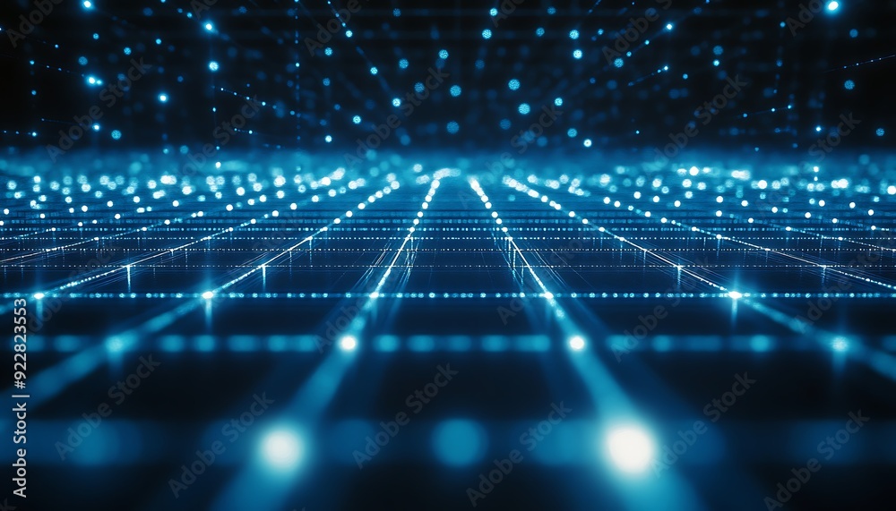 Poster Abstract Futuristic Grid of Interconnected Lights and Lines, Representing AI's Processing Power in Digital Landscape