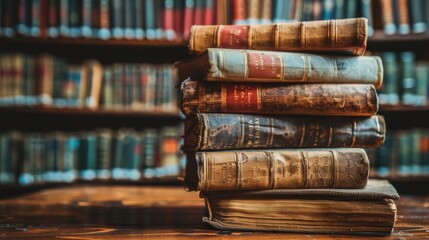 A meticulous arrangement of antique books against a neatly organized library backdrop, showcasing the timeless charm and historical value inherently present in such literary collections.