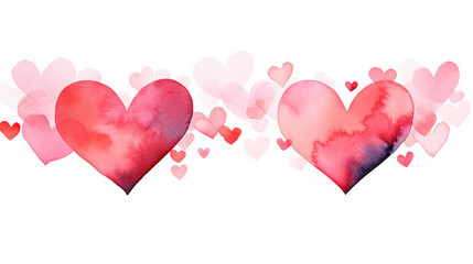 watercolor border red and pink hearts