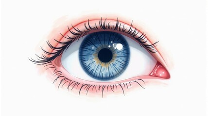 Realistic Illustration of a Blue Eye with Detailed Eyelashes and Reflection