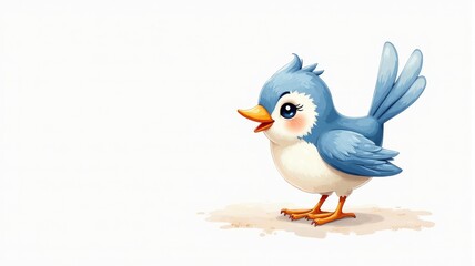Fototapeta premium Cute Blue Cartoon Bird Singing Illustration for Kids and Educational Content