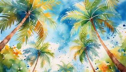 Obraz premium Tropical palm trees background on sunny day. Generative ai
