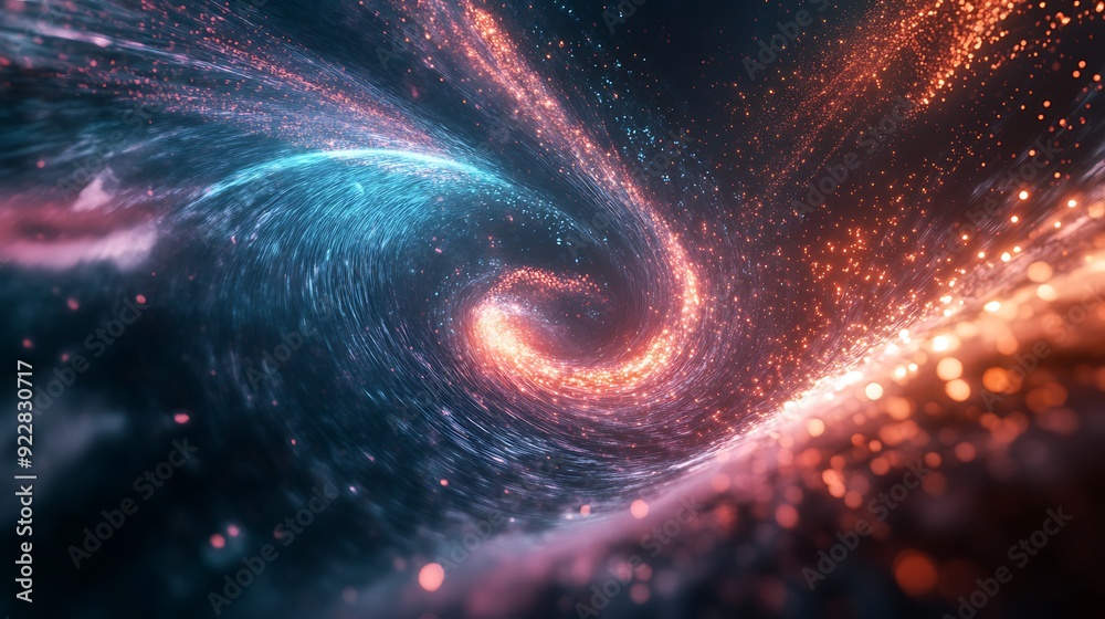 Poster swirling vortex of sound waves and light representing music flow in a 3d digital space