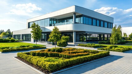 Fototapeta premium Modern office building with landscaped garden.