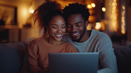 Young Couple Sharing A Playful Moment With A Laptop On A Comfortable Sofa, Enjoying Each Other'S Company