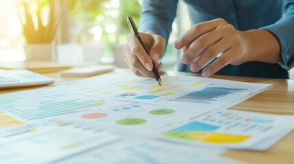 A person is writing with a pen on a piece of paper with a lot of numbers