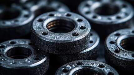 Obraz premium Close-up of Metallic Rings with Detailed Texture.