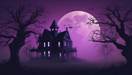 Spooky Halloween Haunted House Background Purple Scary Room for Copy