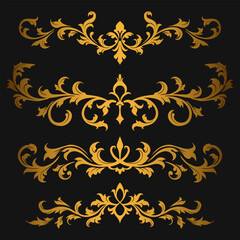 Baroque engraved. Victorian floral ornamental borders, luxury vintage decorative frame elements. Vector illustration royal set for wedding invitation and greeting cards, ornaments romantic invitations