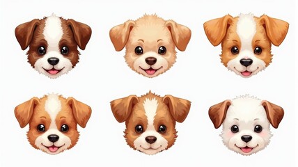 Obraz premium Cute Cartoon Puppy Faces Collection - Adorable Dog Illustrations for Kids' Products, Stationery, and Merchandise