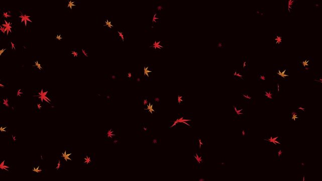 紅葉がひらひら舞い落ちる落葉のアニメーション　暗め背景あり　ループ可能