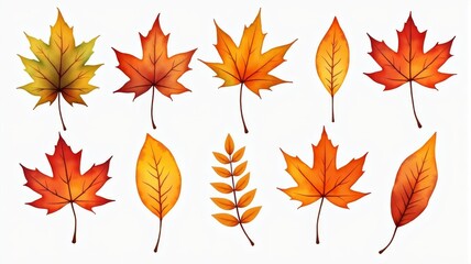 Obraz premium Collection of Colorful Autumn Leaves Illustration with Maple and Birch Leaf Designs