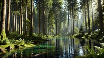 Forest in the morning lake forest nature tree river trees landscape green sky summer reflection. Forest in the morning pond swamp spring park scenery natural woods blue autumn stream beauty.