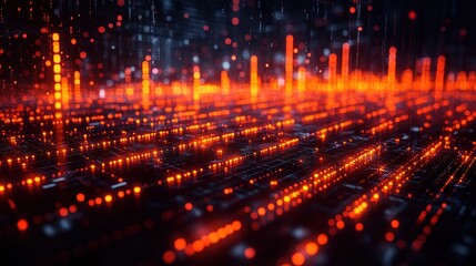 Abstract Technology Background with Red and Orange Lights.