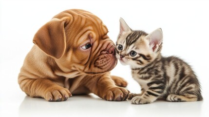 Obraz premium Cute Puppy and Kitten Friendship