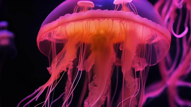 typically Close up tank Jellyfish marine body light transparent Medusa free swimming bell Jellyfish coelenterate neon that fish jellylike saucer shaped