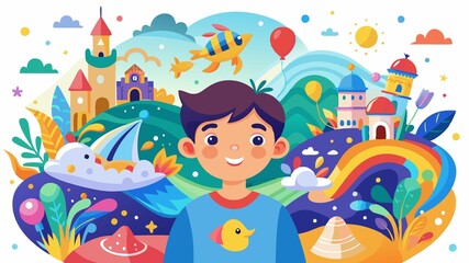 Naklejka premium A canvas of pure imagination. This image portrays a child immersed in a world of color, emphasizing the freedom and creativity of childhood.